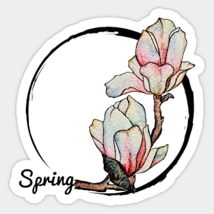 Pink magnolia drawing Sticker